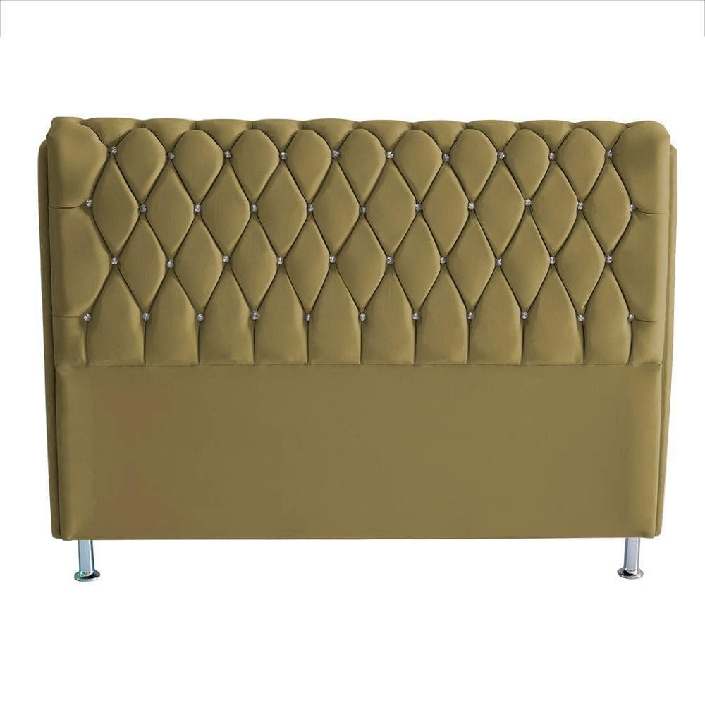 Cabeceira De Cama Londres Casal Queen 160 Cm Suede Botão De Strass Bege Do Lar Móveis E Decoração