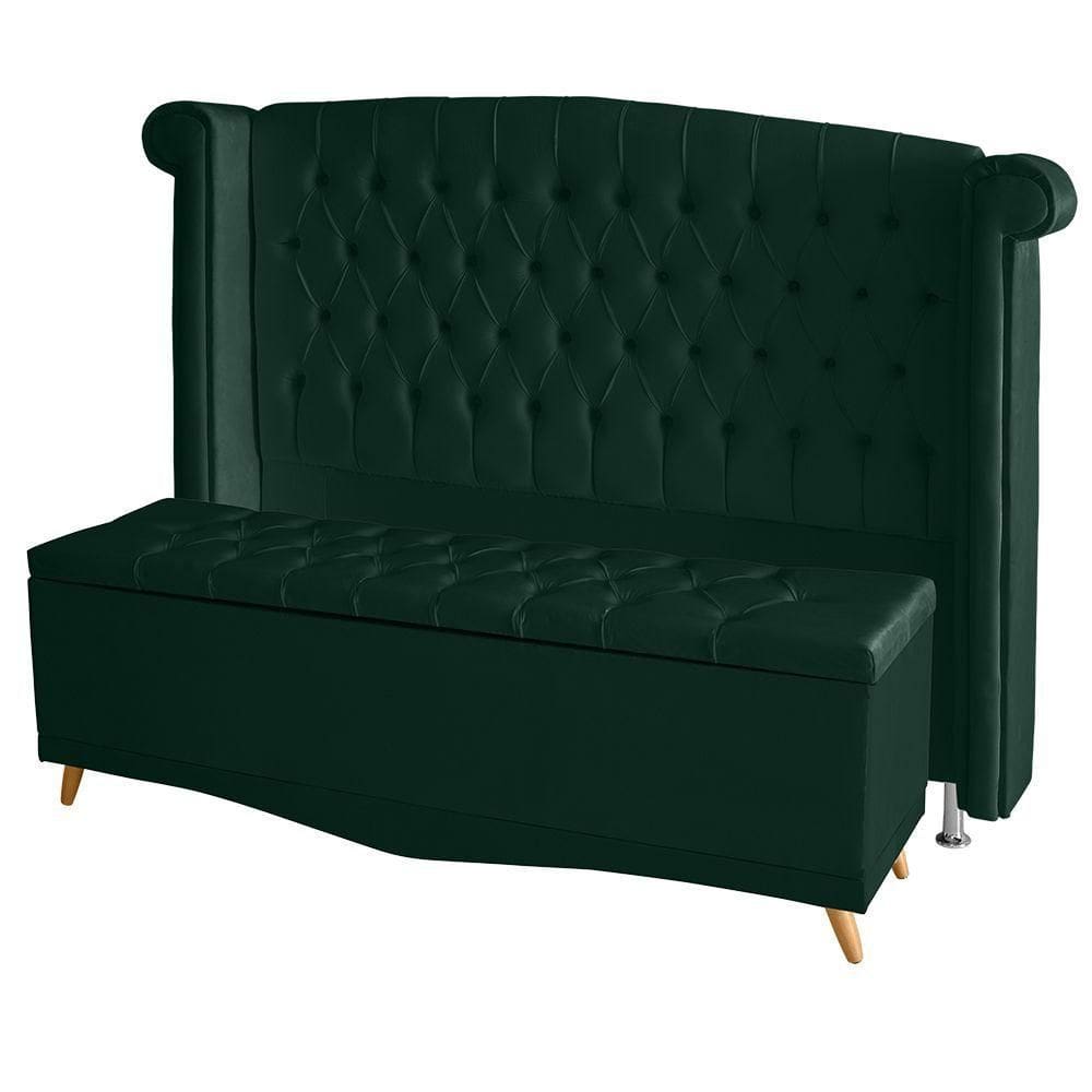 Kit De Quarto Cabeceira De Cama E Calçadeira Baú Toquio Casal Queen 160 Cm Suede Verde Do Lar Móveis E Decoração