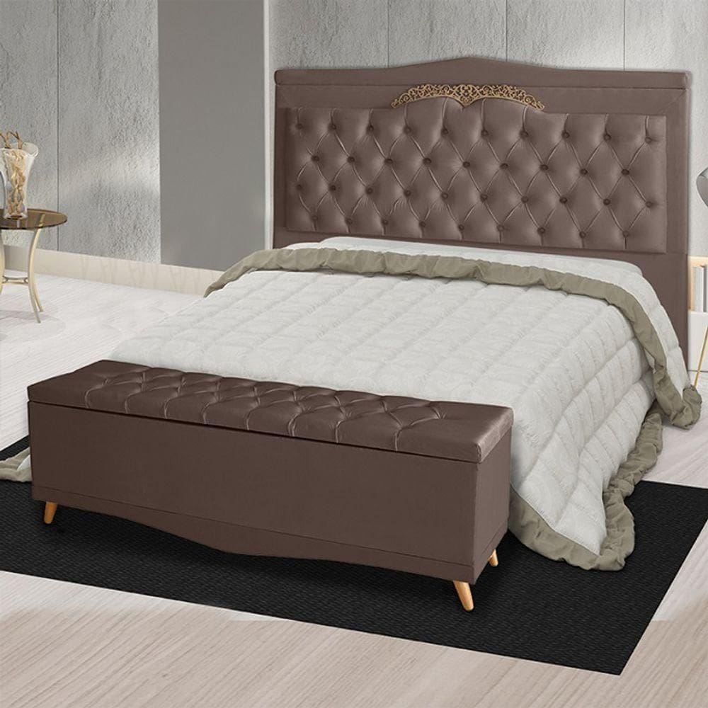 Kit Cabeceira De Cama E Calçadeira Baú Madri King 195 Cm Suede Rosê Do Lar Móveis E Decoração