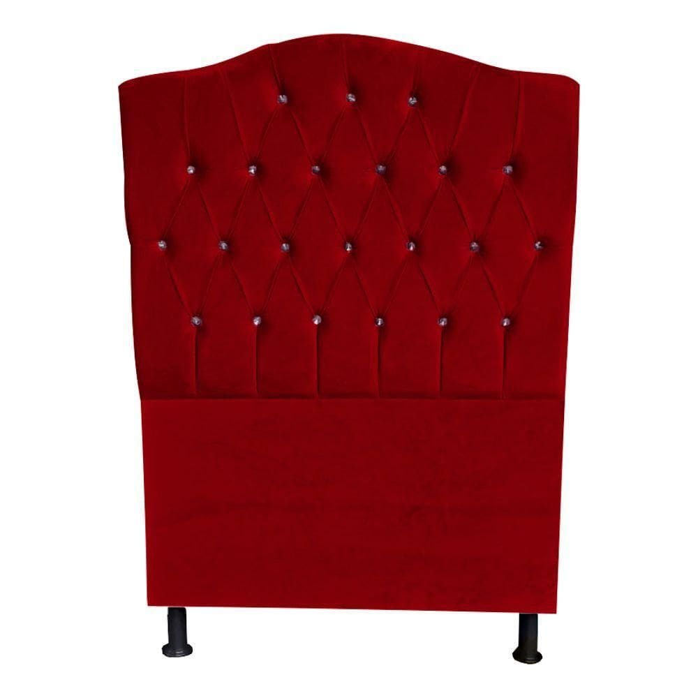 Cabeceira De Cama Princesa Solteiro 90 Cm Botão Strass Suede Vermelho Do Lar Móveis