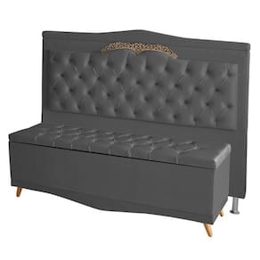 Kit Cabeceira De Cama E Calçadeira Baú Barcelona Capitonê Casal 140 Cm Suede Grafite Casa Móveis E Decoração