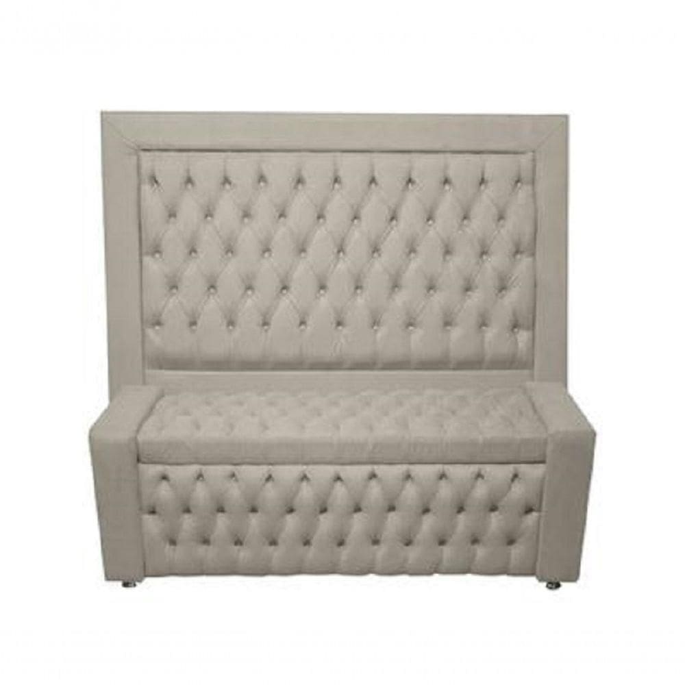 Kit Cabeceira De Cama E Calçadeira Baú Retro Capitonê Botão Encapados Casal 140 Cm Suede Prata Do Lar Móveis