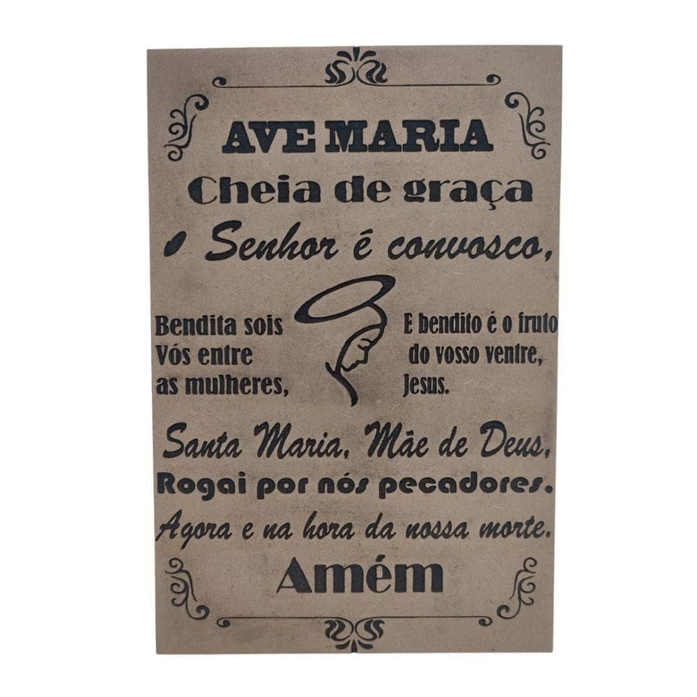Oração Ave Maria Gravada Laser Tamanho A4 Mdf 3mm Natural [f031]