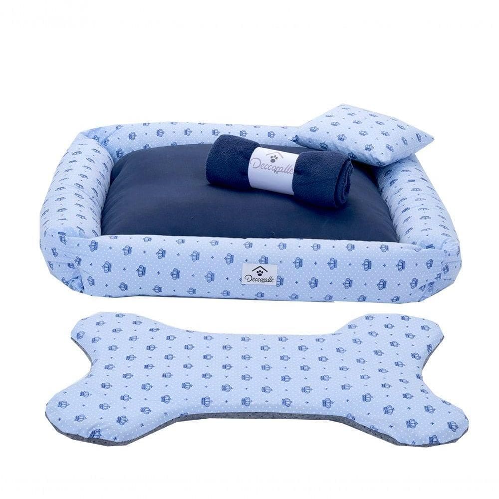 Kti Cama Para Pet Cães E Gatos Realeza Azul Porte Medio 04 Peças [f101]