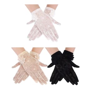 Luvas de renda Skylety 1920 femininas para festa de chá floral x3 pares