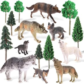 Conjunto de bonecos de brinquedo Skylety Woodland Wolf com 8 lobos e 8 árvores