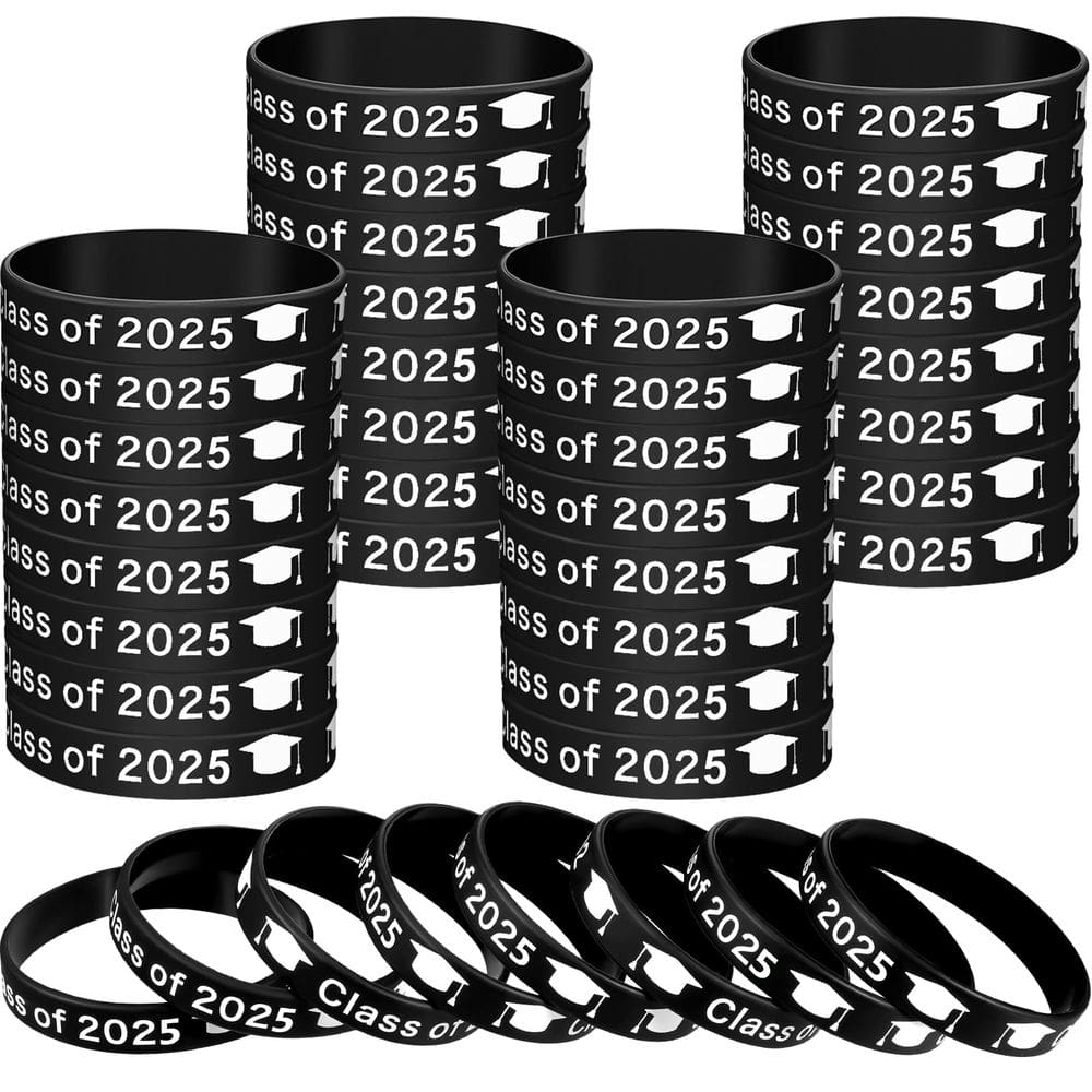 Pulseiras de borracha de formatura Skylety Class of 2025 x48 pretas