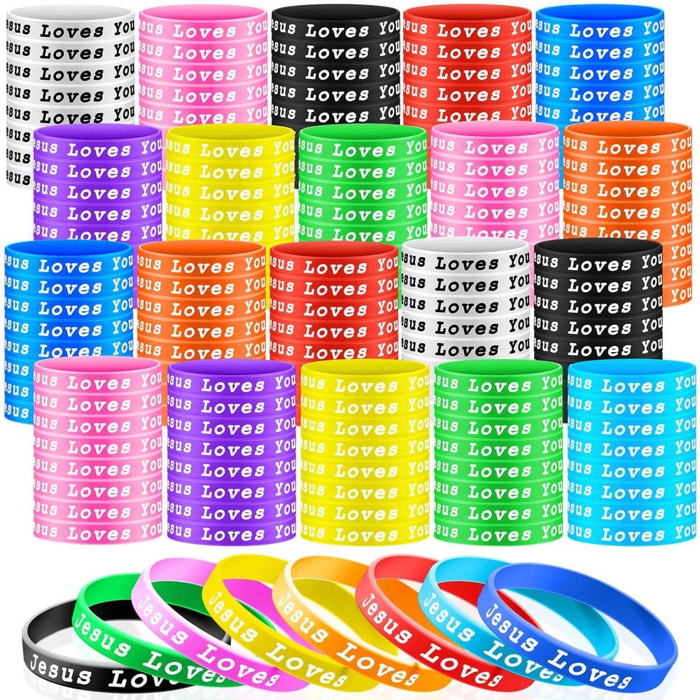 Pulseiras de silicone Skylety Jesus Loves You para crianças (30 unidades)