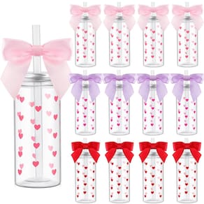 Garrafa de plástico Skylety Valentine 400 ml com tampa de palha 12 unidades