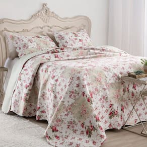 Kit Cobre Leito Colcha Casa Scarpa Mix Queen Estampado Dupla Face Floral 3 Peças - Isabela