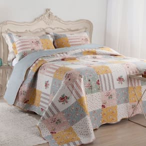 Kit Cobre Leito Colcha Casa Scarpa Mix Queen Estampado Dupla Face Floral 3 Peças - Luana