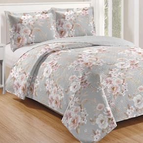 Kit Cobre Leito Colcha Casa Scarpa Mix Queen Estampado Dupla Face Floral 3 Peças - Marcela
