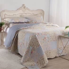 Kit Cobre Leito Colcha Casa Scarpa Mix Queen Estampado Dupla Face Floral 3 Peças - Beth