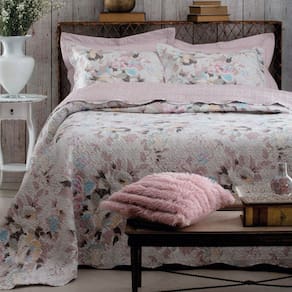 Kit Cobre Leito Colcha Casa Scarpa Mix Queen Estampado Dupla Face Floral 3 Peças - Andréia