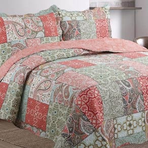 Kit Cobre Leito Colcha Casa Scarpa Mix Queen Estampado Dupla Face Floral 3 Peças - Eduarda