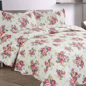 Kit Cobre Leito Colcha Casa Scarpa Mix Queen Estampado Dupla Face Floral 3 Peças - Maracris