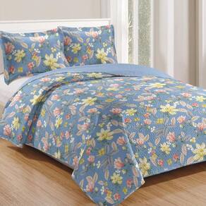 Kit Cobre Leito Colcha Casa Scarpa Mix Queen Estampado Dupla Face Floral 3 Peças - Leona