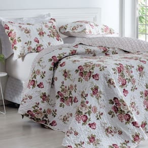 Kit Cobre Leito Colcha Casa Scarpa Mix Queen Estampado Dupla Face Floral 3 Peças - Denise