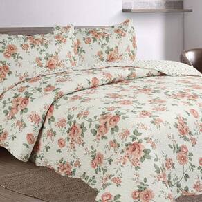 Kit Cobre Leito Colcha Casa Scarpa Mix Queen Estampado Dupla Face Floral 3 Peças - Débora