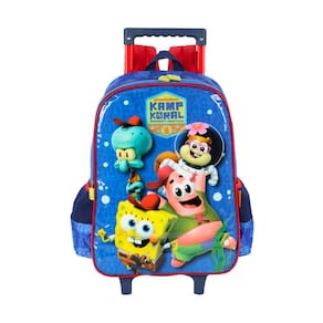 Mochila De Rodas Escolar Bob Esponja Luxo - Azul