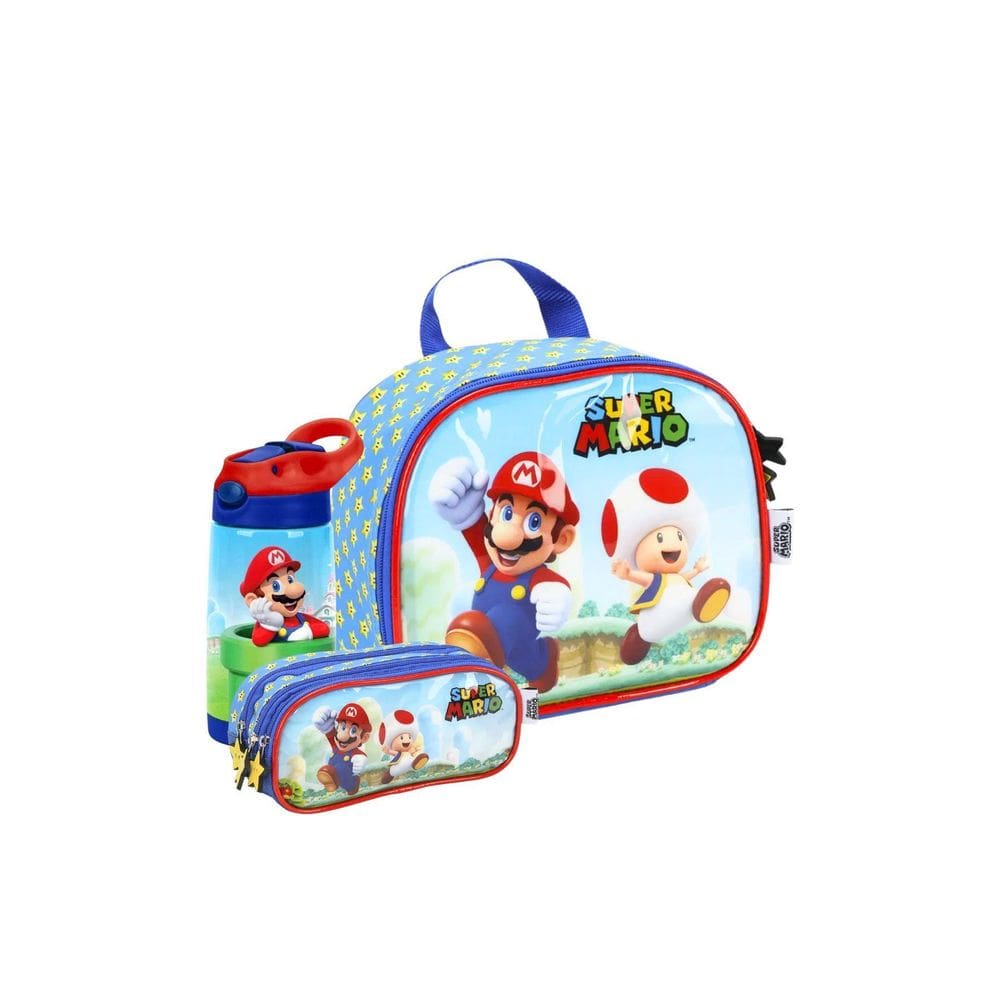 Kit Super Mario Lancheira Térmica + Estojo Triplo + Garrafa