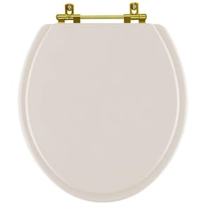 Assento Sanitario Poliéster Convencional Oval Visone Para Vaso Ideal Standard Com Ferragem Dourada