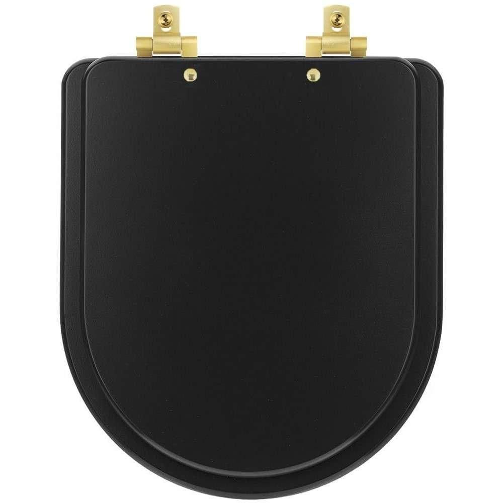 Assento Sanitário Mdf Soft Close Nuova Preto Fosco Para Vaso Deca Com Ferragem Dourada