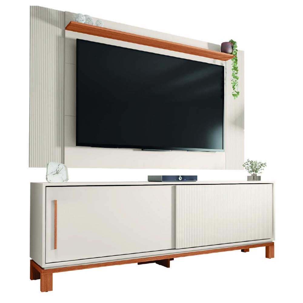 Rack Bancada Com Painel Para TV até 65 Polegadas 1,80m Ripado Impressão 3D 2 Portas Dubai Madeirado
