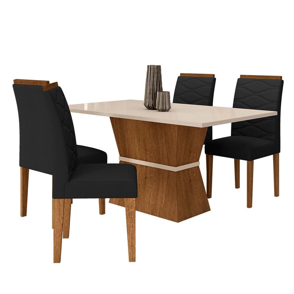 Conjunto Mesa Denali 4 Cadeiras Freijó/off Premium/suede Preto - M.a