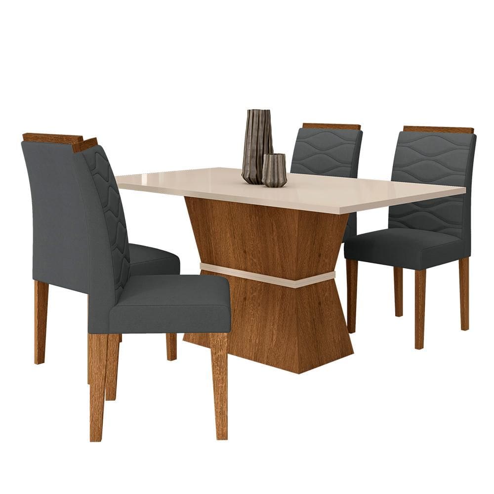Conjunto Mesa Denali 4 Cadeiras Freijó/off Premium/suede Cinza - M.a