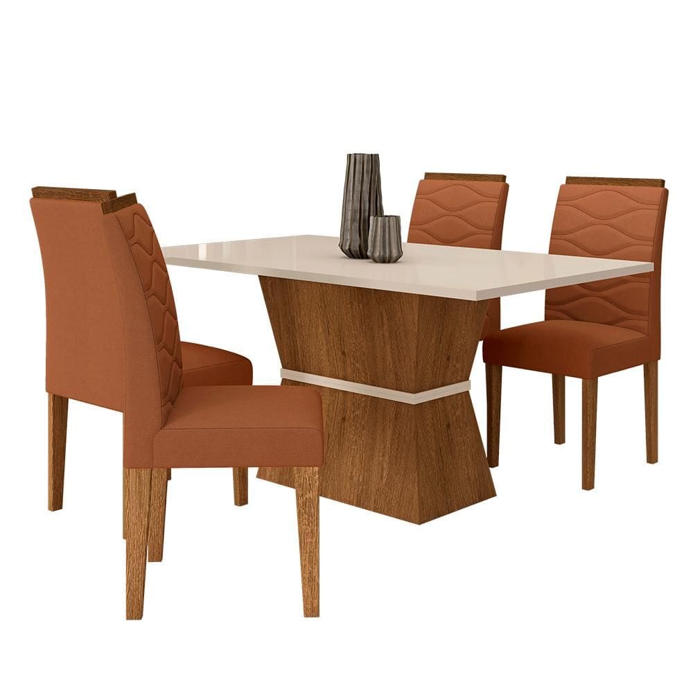 Conjunto Mesa Denali 4 Cadeiras Freijó/off/suede Terracota - M.a