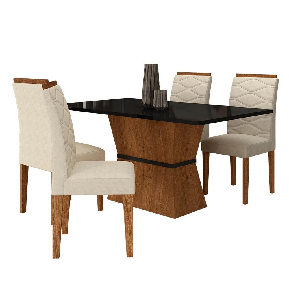 Conjunto Mesa Denali 4 Cadeiras Freijó/preto/suede Bege - M.a