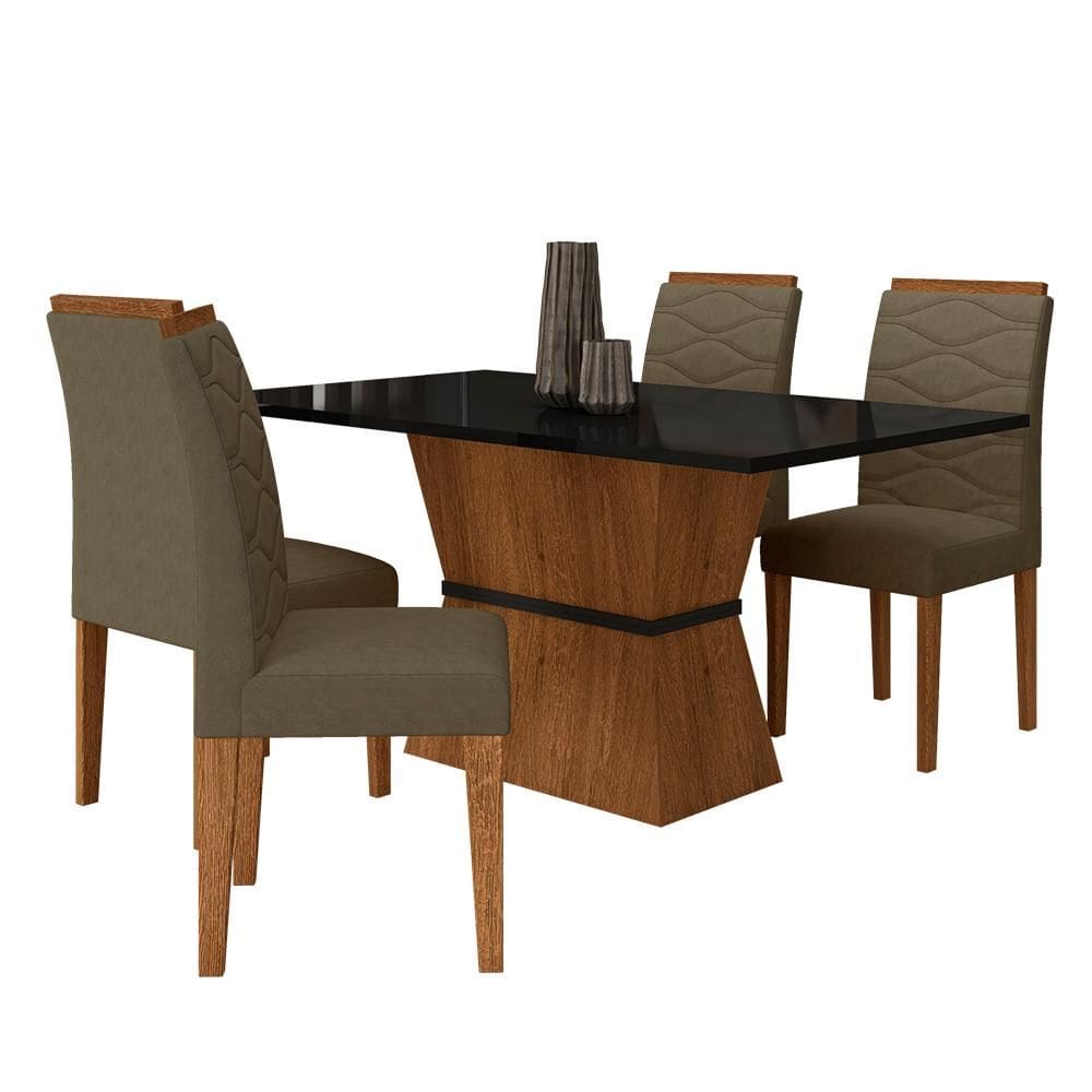 Conjunto Mesa Denali 4 Cadeiras Freijó/preto/suede Capuccino - M.a