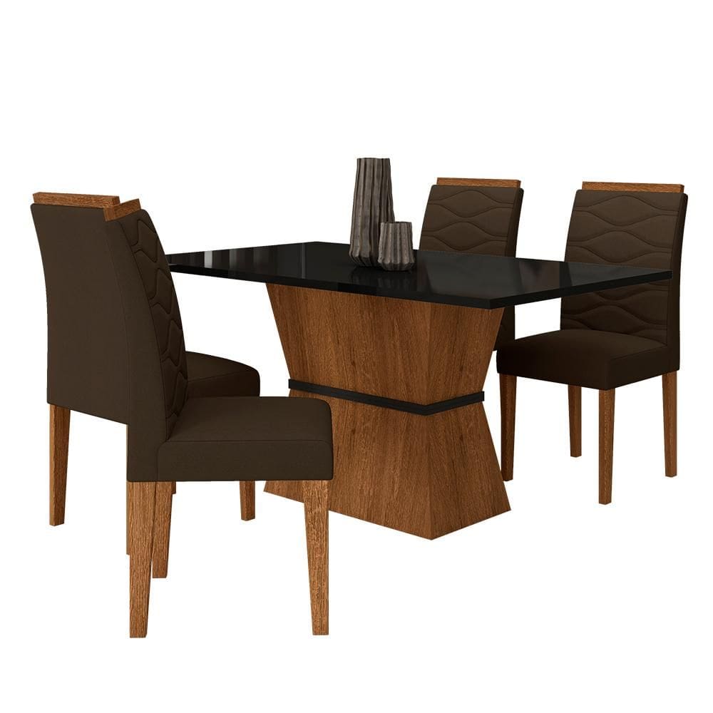 Conjunto Mesa Denali 4 Cadeiras Freijó/preto/suede Marrom - M.a