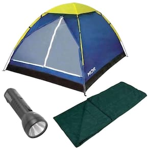 Barraca Camping até 4 Pessoas com Saco de Dormir MOR e Lanterna VONDER