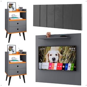 Kit 2 Mesinhas Lateral Cinza/Cinamomo Painel Tv 32 Polegadas Prateleira Suspensa Cabeceira Cama Box Casal 1,40 Suede - Lojas RPM