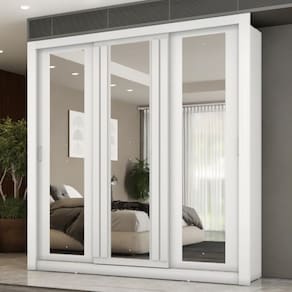 Guarda Roupa Casal 3 Portas Doha Prime 2 Gavetas Carraro Ripado Branco