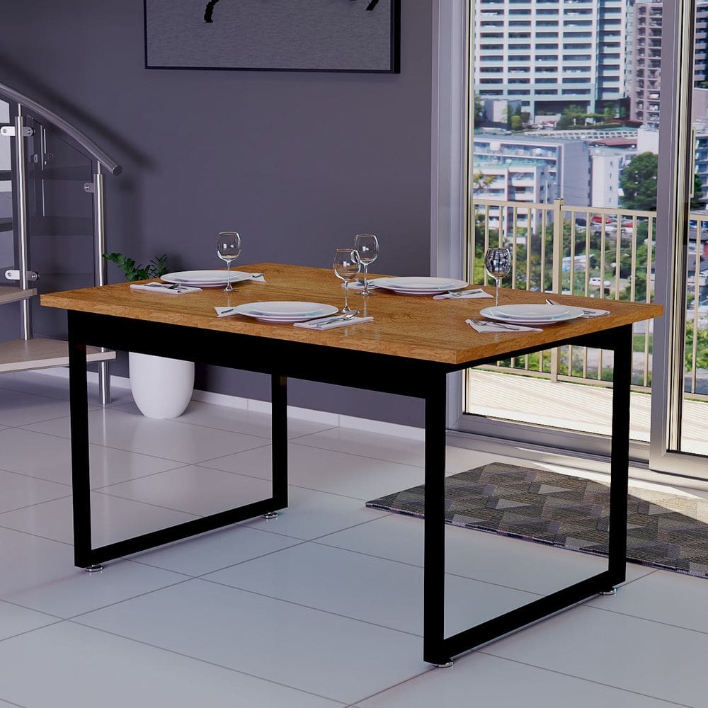 Mesa de Jantar 120x80 Estilo Industrial Para Cozinha e Sala de Estar Com Tampo de Mdf e Pés de Ferro
