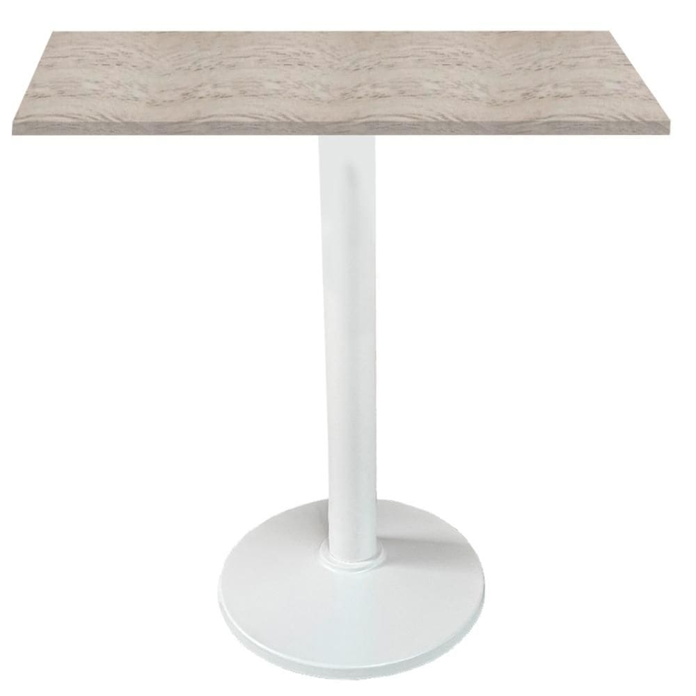 Mesa Zeta Ferro Branco 75 cm Alt Disco Redondo Tampo MDP Quadrado 80 cm Larg x 2,5 cm Alt Castanheira