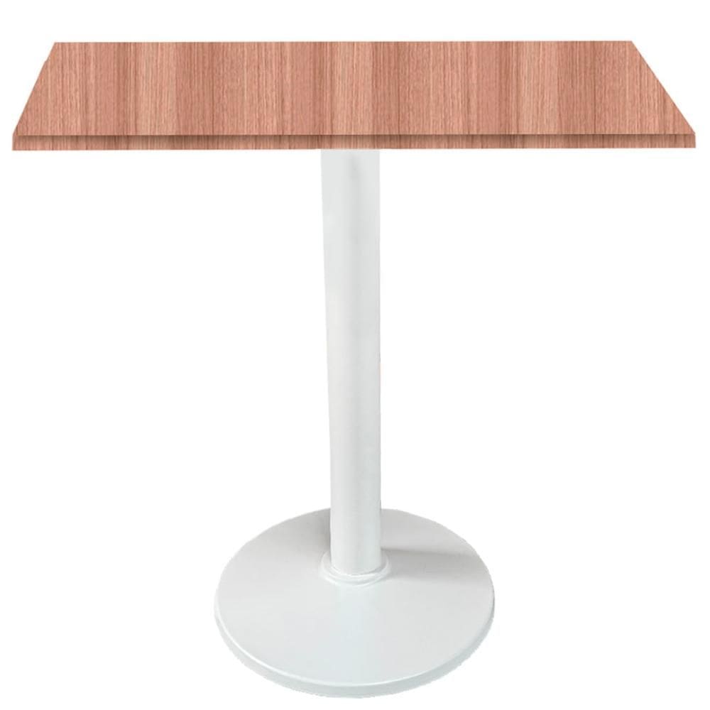 Mesa Zeta Ferro Branco 75 cm (Alt) Disco Redondo Tampo MDP Quadrado 80 cm Larg x 2,50 cm Alt Noce Nat