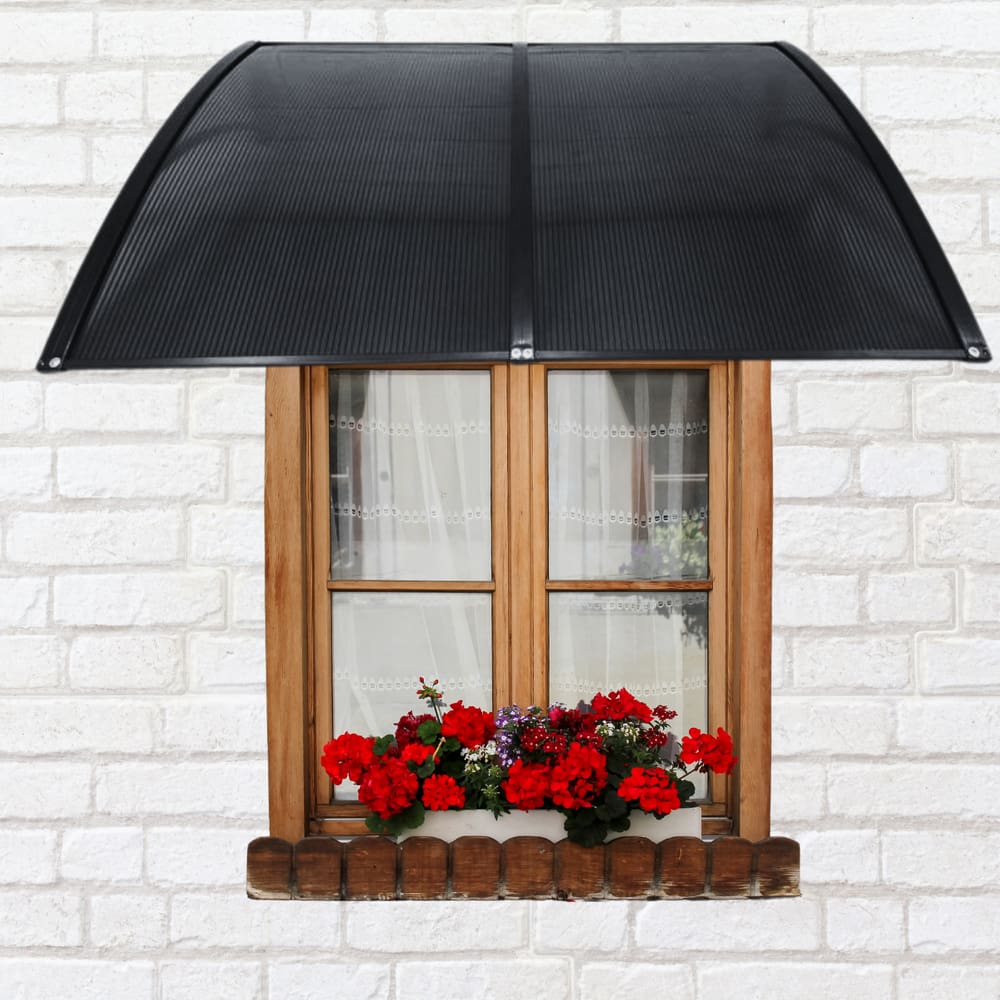 Toldo Policarbonato Preto Fumê 75 cm x 1 metro Kit Completo Proteção para Portas Janelas Compressor