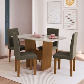 Conjunto Sala de Jantar Mesa Pequim e 4 Cadeiras Belize Indekes
