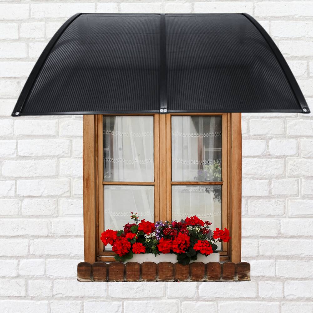 Toldo Policarbonato Preto Fumê 75 cm x 1,2 metro Kit Completo Proteção para Portas Janelas Compressor (75x120)