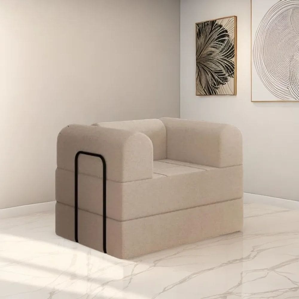 Poltrona Monaco Decorativa Escritorio Sala de Espera Linho Bege Claro