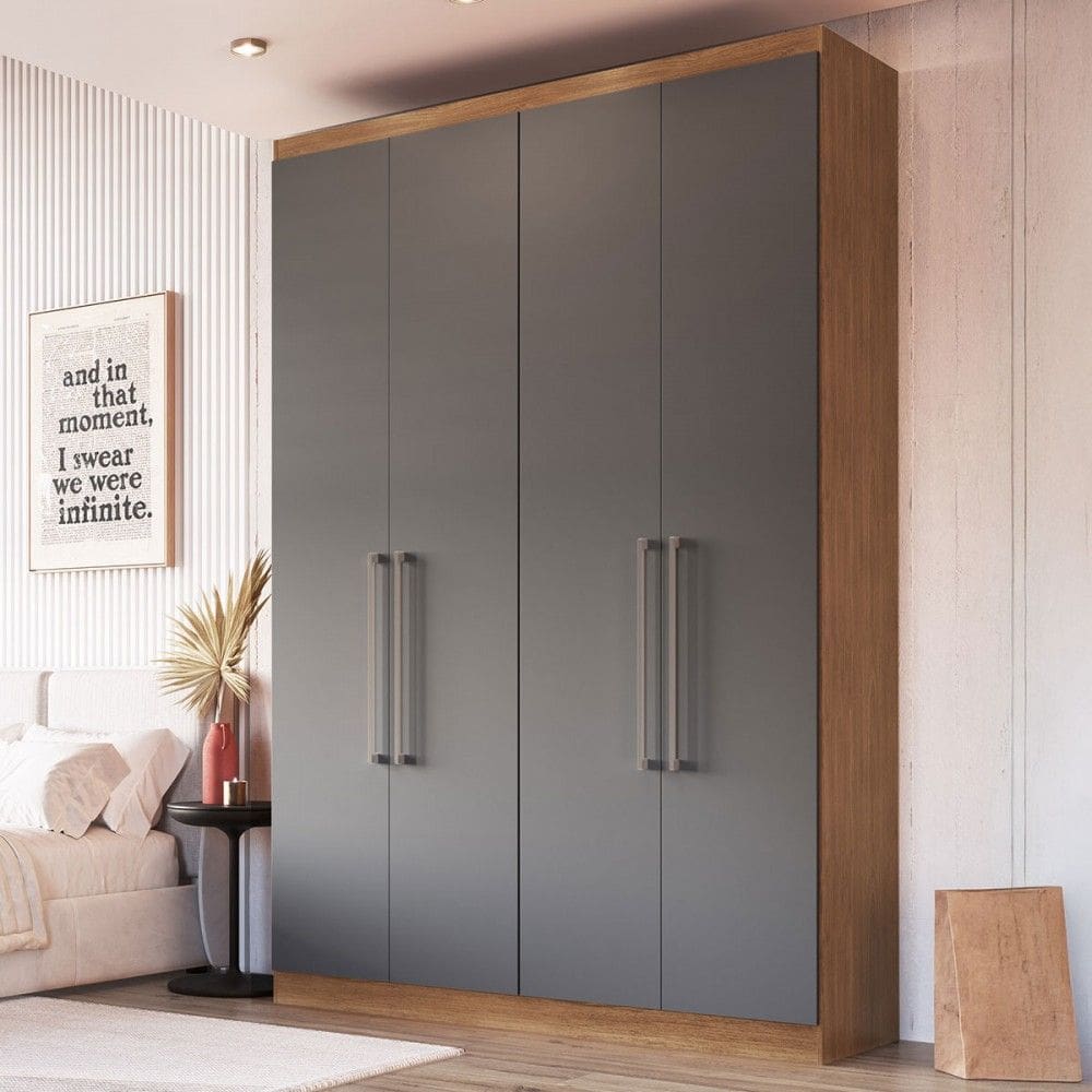 Guarda-Roupa Solteiro Oxford 4 Portas 2 Gavetas Freijó/Cinza - Irm Móveis