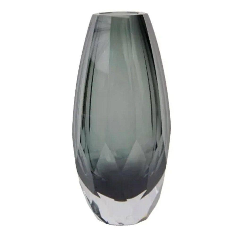 Vaso Oval Vidro Murano Italiano 20Cm Fino Acabamento Cinza