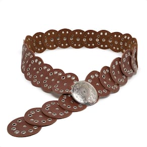Cinto Boho Country Feminino Retro Chique Com Fivela Niquel Prata Texturizado Com Apliques Modinha