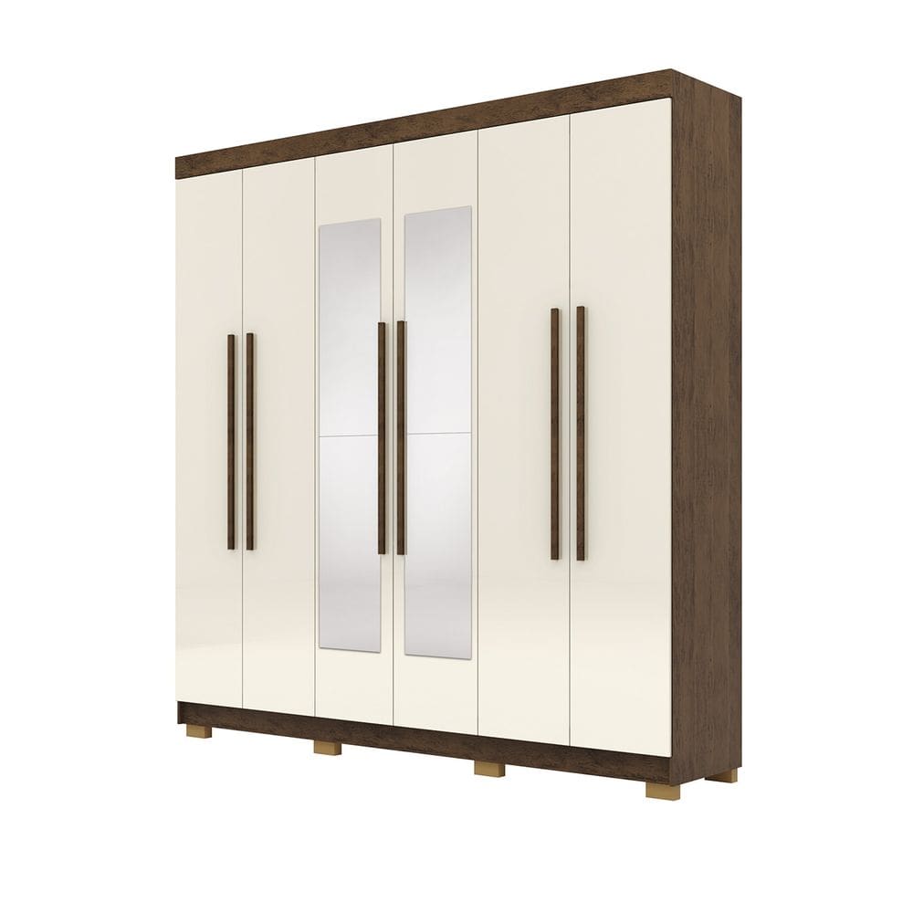 Guarda Roupa Casal 218cm Com Espelho Elegance Imbuia/Champanhe - Vila Rica