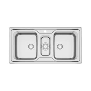 Cuba De Sobrepor Tramontina Marea Deep 2 Cubas E Auxiliar Em Aço Inox Com Acabamento Acetinado 100 X 50 Cm Com Válvula E