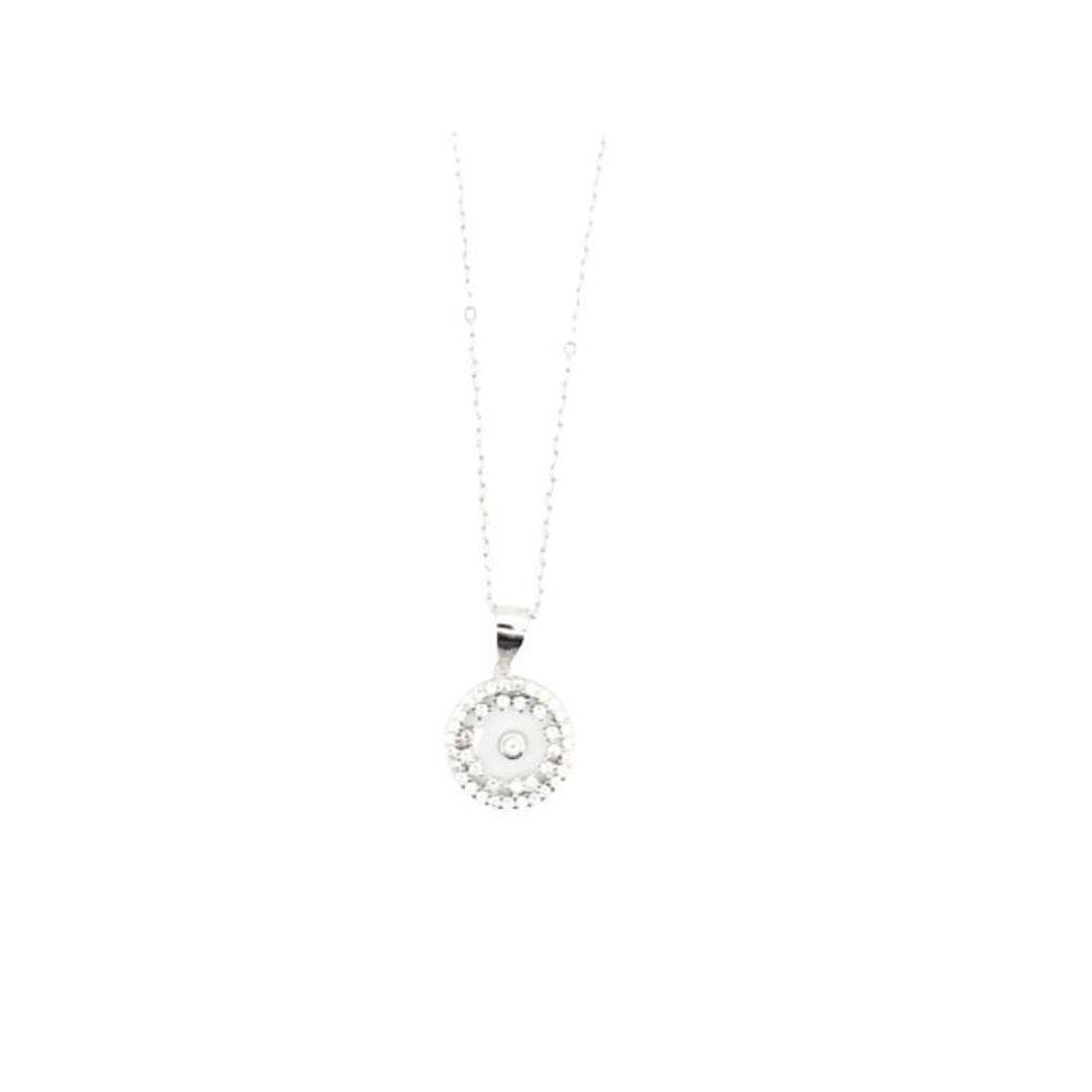 Colar Prata Rodium Com Pingente Redondo Zirconia